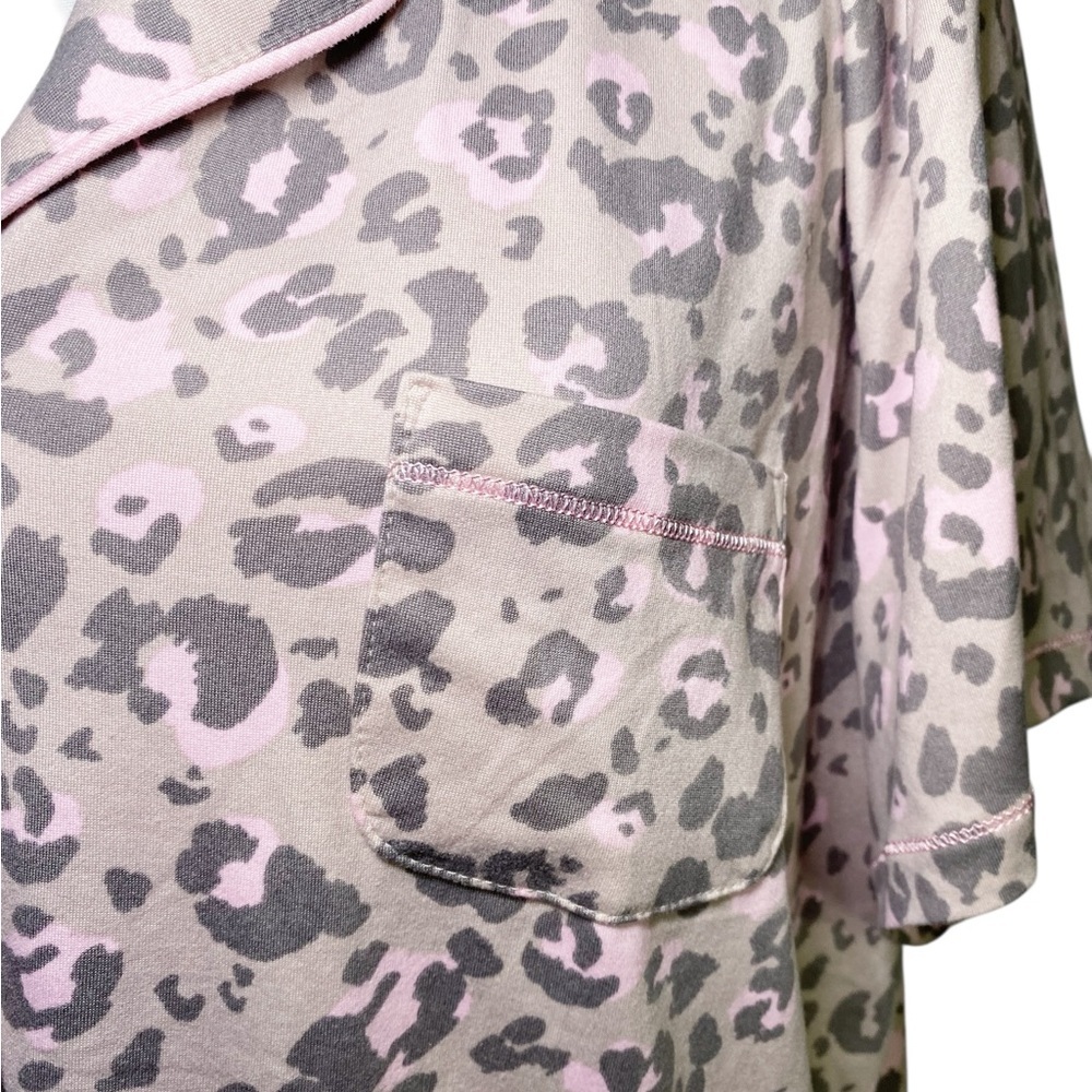 Cuddl Duds Pink and Tan Leopard Button Down Pajama Top - Picture 5 of 12